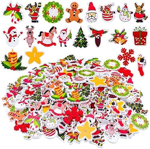 240 Parça Noel Ahşap Düğmeler Renkli Dikiş Düğmeleri Çeşitli Noel El Sanatları Düğmeleri Noel Stocking Dekoratif Düğmeler DIY