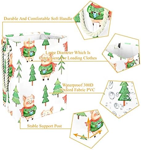 Çamaşır Sepeti Sevimli Domuz ile Yeşil Kazak Kahve Noel Ağacı Katlanabilir Keten Kolları Ayrılabilir Parantez İyi Tutan Su Geçirmez