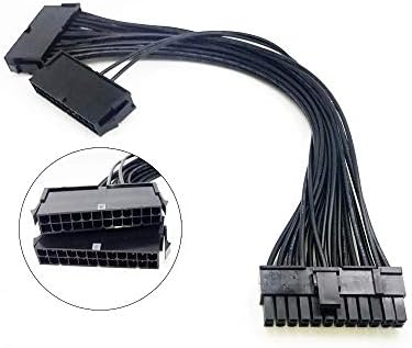 Çift PSU Güç Kaynağı ATX Anakart için 24 Pin Uzatma Kablosu Splitter, 24Pin 24(20 + 4) Pin 12 inç/ 30 cm Siyah