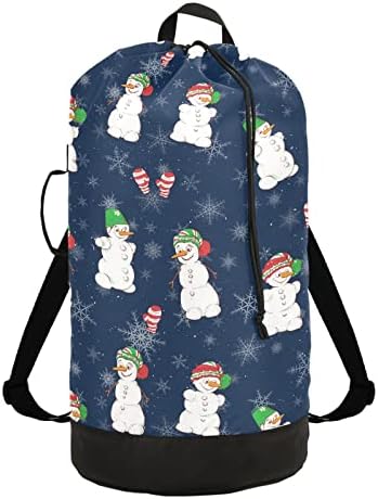 Noel Karikatür Kar Taneleri Çamaşır Torbası Sırt Çantası Ağır çamaşır torbası Omuz Askıları ile Seyahat çamaşır torbası Katlanabilir