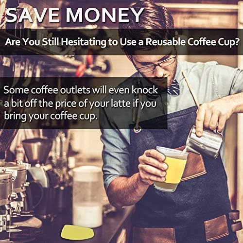 Kapaklı AniSqui 12 oz Yeniden Kullanılabilir Kahve Fincanı, Cam Seyahat Kahve Kupaları (Sarı)