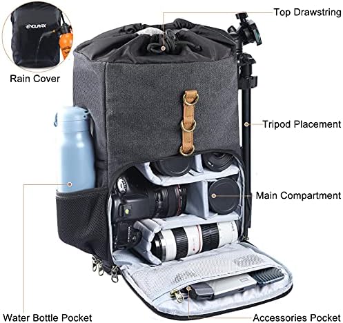 Endurax Tuval Kamera Sırt Çantası Çanta Fotoğrafçılar DSLR Sırt Çantaları için fit kadar 15.6 Dizüstü yağmur kılıfı Dahil