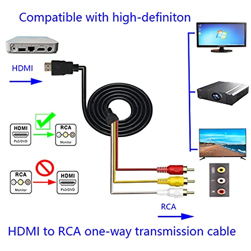 DUOYUTING HDMI Erkek 3-RCA Erkek Kablo, 1080 P HDMI Ses Video AV Kablosu Konnektör Adaptörü, TV HDTV DVD için Uygun (5 feet)