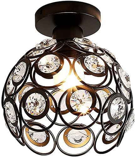 WUWEOT Yarı Gömme Montaj tavan ışık fikstürü, antik Metal Kristal Tavan Lambası, siyah Gömme Montaj Avize ışık fikstürü Mutfak