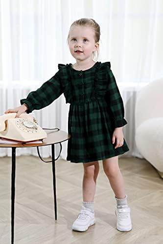 Toddler Bebek Kız Giysileri Klasik Ekose Elbise Fırfır Uzun Kollu Rahat Elbiseler Prenses Güz Kış Kıyafetler