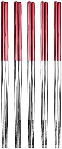 ZHANGDONG Chopsticks Yeniden Kullanılabilir Metal Chopsticks Ahşap Chopsticks 5 Çift Renkli Metal Chopsticks Seti, Yeniden Kullanılabilir