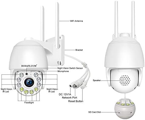 Güvenlik Kameraları Açık, Kablosuz WiFi Ev Güvenlik Kamera Sistemi 360 ° Görünüm, HOSAFE Video Gözetim Kameraları Spot Işığı,