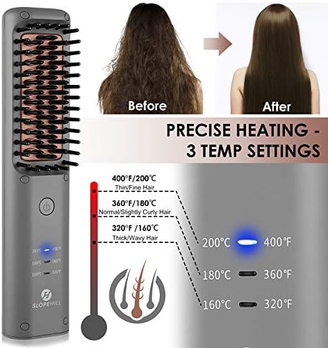 Akülü Saç düzleştirici Fırça, slopehill Anti-Haşlanma Saç düzleştirici tarak, 30 s MCH hızlı ısıtma teknolojisi, şarj edilebilir