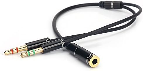 NANYİ 3.5 mm 4 Pin Dişi 2x3. 5mm 3 Pin Erkek Kulaklık Dönüştürücü Kafa ses dağıtıcı kablosu Y Adaptör Kablosu, 0.3 M 1FT( Siyah)