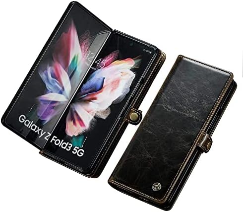 Wkae Kılıf Samsung Galaxy Z Fold 3 5G ile Uyumlu, çok Fonksiyonlu Deri Cüzdan Kılıf, yan Emme Manyetik Toka Retro Doku Deri Telefon