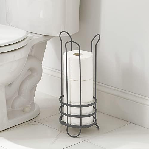 mDesign Dekoratif Serbest Duran Tuvalet Kağıdı Tutacağı 3 Rulo Tuvalet Kağıdı için Depolamalı Stand-Banyo / Toz Odası için-Mega