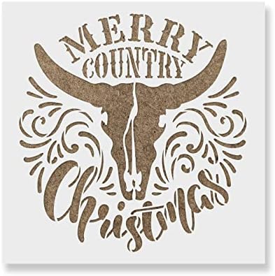 Merry Country Christmas Stencil-Boyama için Yeniden Kullanılabilir Şablonlar-DIY Merry Country Christmas El Sanatları ve Projeleri