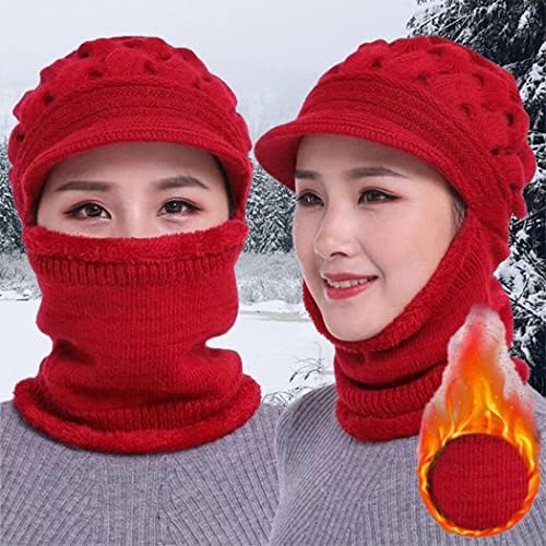 yuyou Mercan Polar Kış Kasketleri Şapka Eşarp Set Kadın Sıcak Nefes Yün Örme Şapka Çift Katmanlar Koruma Caps