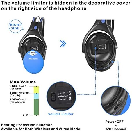 SİMOLİO 3 Paket Araba kablosuz kulaklıklar Çocuklar için Güvenli Dinleme ile Değiştirilebilir Ses Sınırlı, Kızılötesi kablosuz