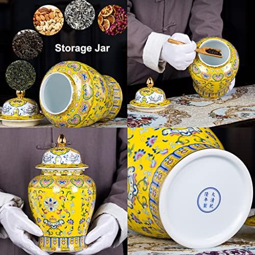 Vazolar Dekoratif Çiçek Seramik Zencefil Kavanoz Ev Dekor için, Modern Çin Altın Emaye Porselen Kavanoz Kapaklı, küçük Depolama