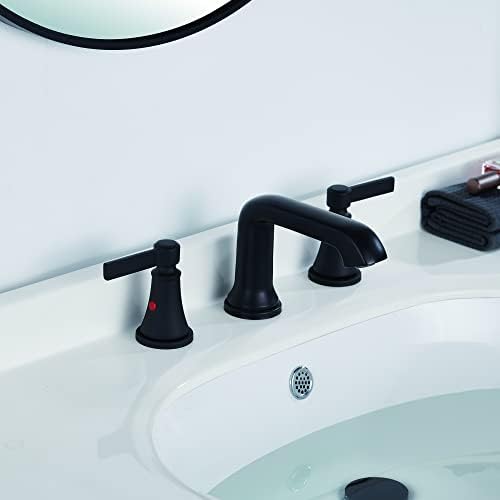 ROFFENNY Mat Siyah Banyo Musluk 8 inç Yaygın, Ağır Prinç 2 Kolu Banyo Lavabo Bataryaları ile Plastik Pop Up Drenaj ve 2 Adet
