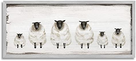 Stupell Industries Kabarık Çiftlik Koyun Sürüsü Rustik Ülke Hayvanları, Daphne Polselli tarafından Tasarlanan Gri Çerçeveli Duvar