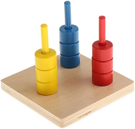 Almencla Çocuklar Ahşap Diskler üzerinde 3 Dikey Dübel Sayma İstifleme Oyunu eğitici oyuncak