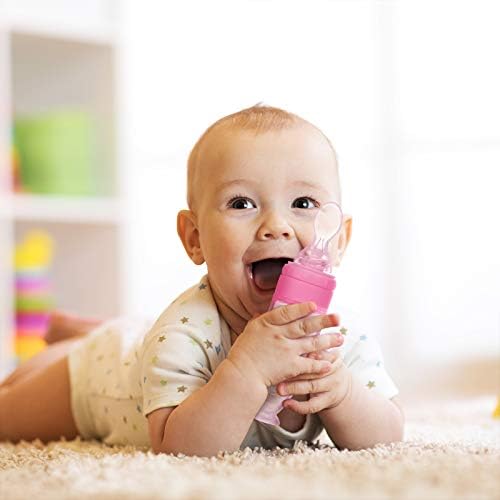 2 Adet Bebek Silikon Biberon Kaşık Bebek maması Besleyici Bebek Dağıtım ve Besleme için Ayakta Tabanı ile (Pembe ve Pembe)