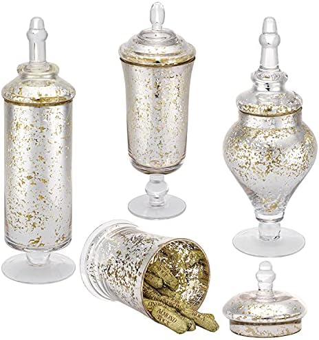 MyGift Dekoratif Gümüş Cıva Eczacı Kavanozlar Kapaklı, Düğün ve Tatil Centerpiece, şeker Büfe Konteynerler, 4 Parça Set