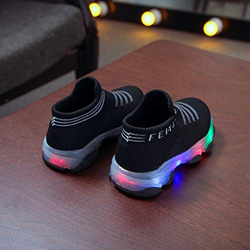 Bebek çocuk LED ışıklı çizmeler, bebek kız spor ayakkabı kaymaz ayakkabı yumuşak taban Sneakers ile renkli ışık (Siyah, 26)