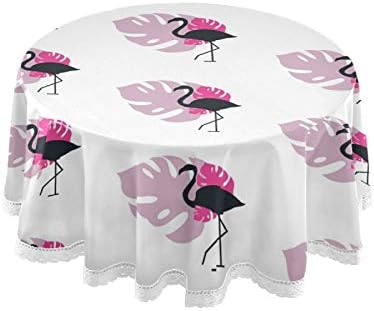 Flamingo Flamenko Yaz Desen Yuvarlak Keten Masa Örtüsü Yerleşimi Dantel Kenar Masa Örtüsü Mutfak Yemek Dekorasyon için 60 İnç